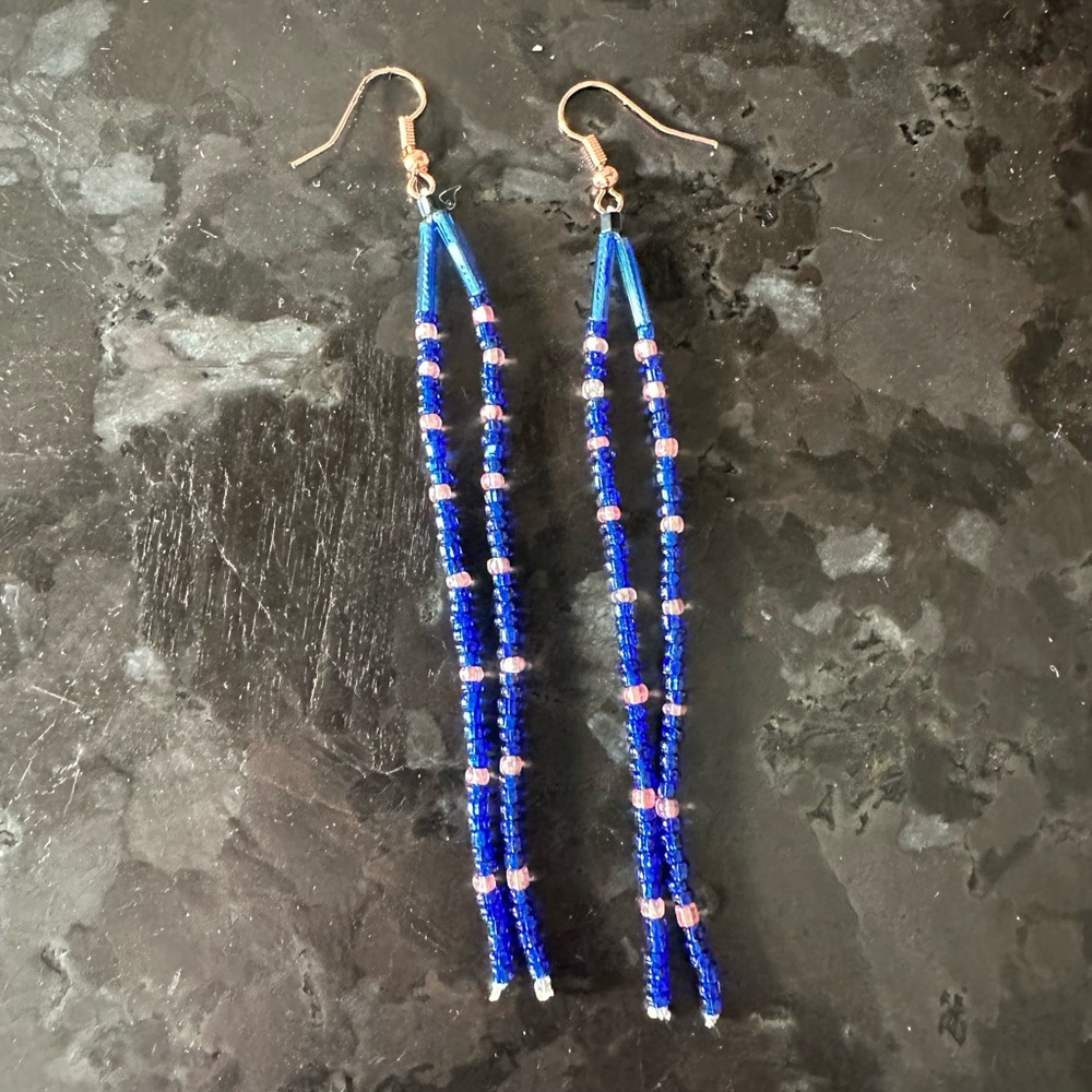 Beach Vibes Dangle and Drop Blue and Pink Beaded Earrings 4”